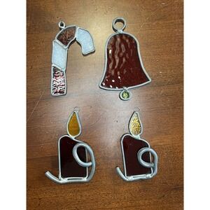 Vintage Stained Glass Handmade Christmas Ornaments Suncatchers Lot of 4‎
